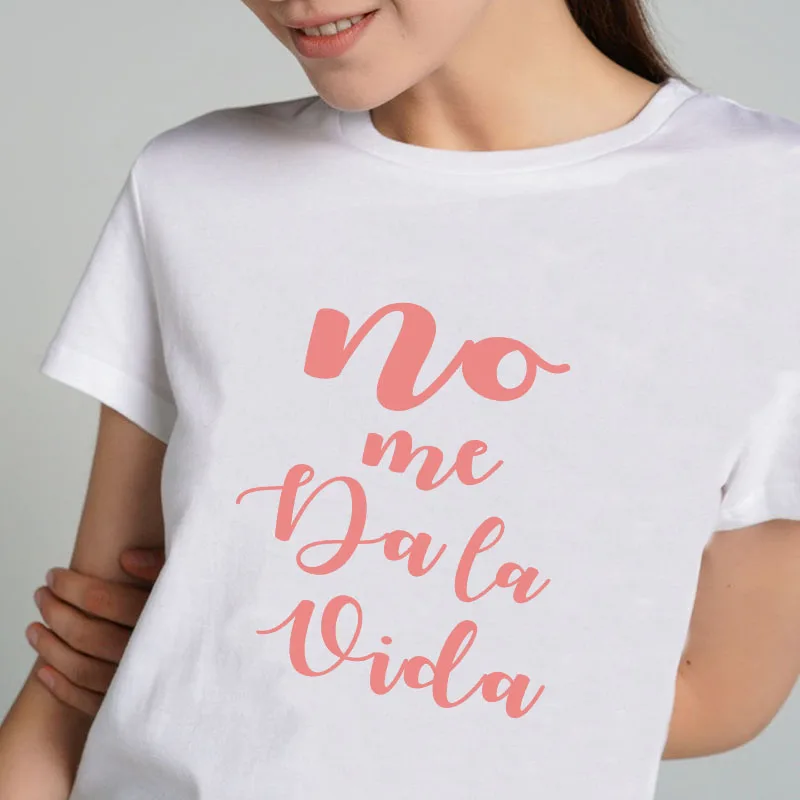 

it doesn't give me life Fashion Spanish Letter Print T-shirt Women Summer Casual Graphic Tees Female Aesthetic Vintage Tops
