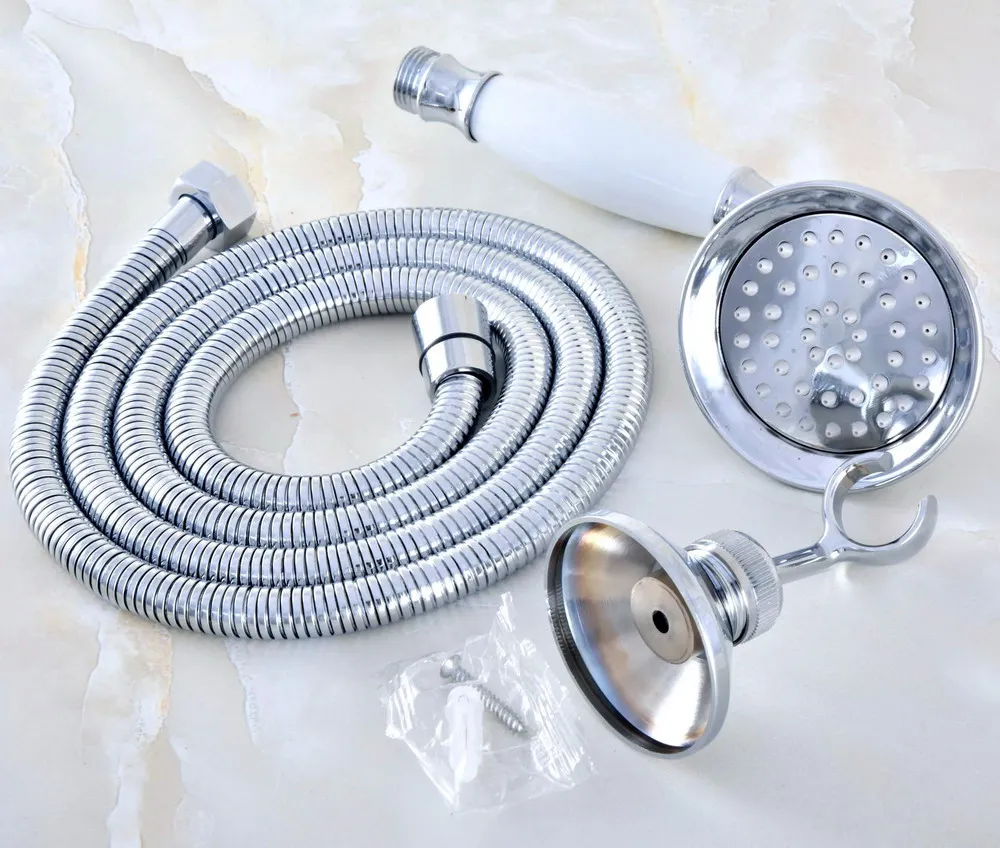 

HotelSpa Chrome 59" Extra Long Flexible Tube Stretchable Hose Pipe & Ceramic Hand Spray Shower Head + Adjustable Holder Dhh030