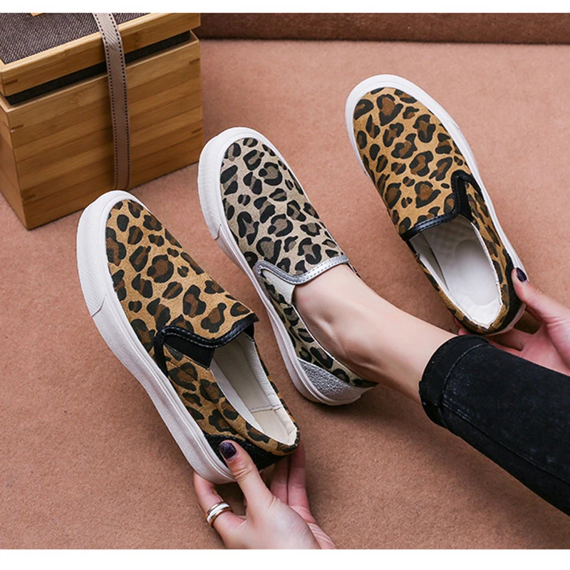 

2020 Spring New Korean Thick Base Leopard Print Canvas Shoes Women's One Legged Slacker Shoes And All Kinds Of Student Shoes