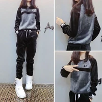 autumn and winter new gold velvet suit womens casual sportswear plus velvet double sided fleece sweater two piece suit