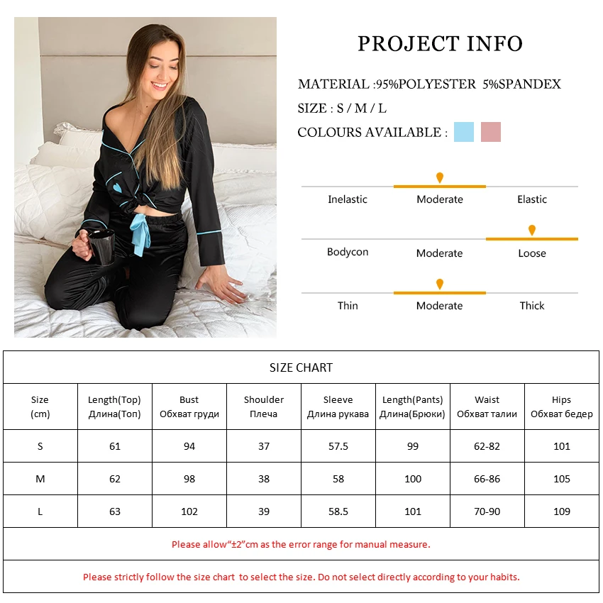 

Love Embroidery Satin Sleepwear Long Sleeve Pajama Woman Winter Two Piece Set Bow Lace Up Pocket Cute Pajamas Women Sets