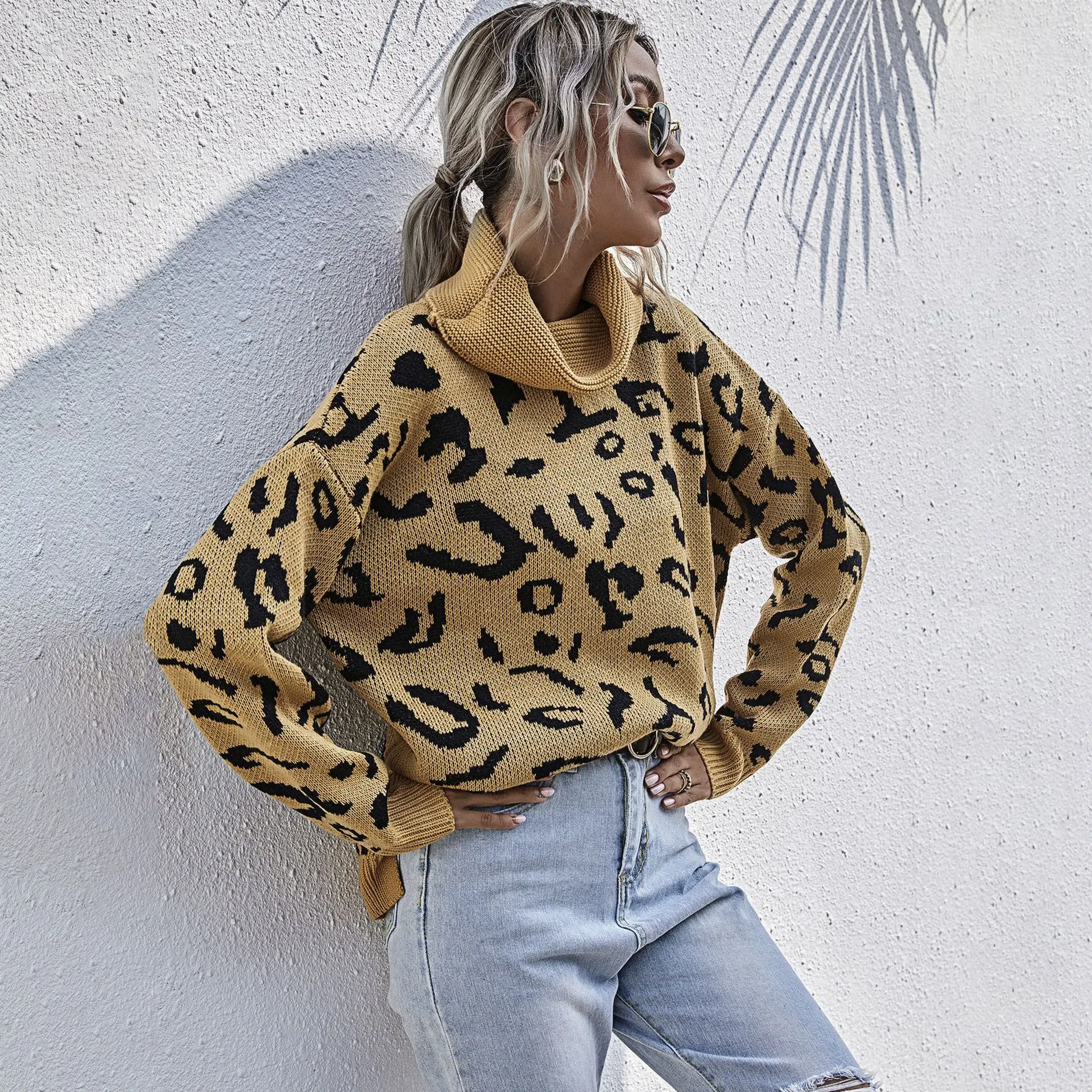 Свободный женский свитер-водолазка jaevini пуловер с длинным рукавом Осенний