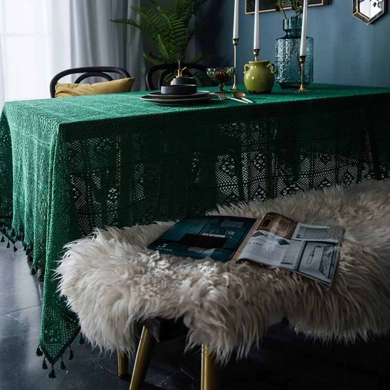 Темно-зеленая винтажная круглая скатерть ручной работы в американском стиле для