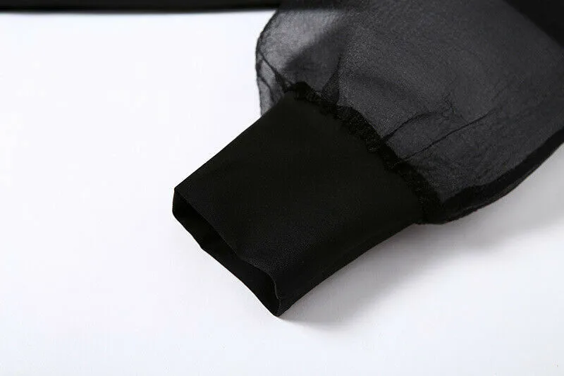 

Women Sexy Lady Mesh tops Fashion Sling Cropped Blusas Long sleeve fall summer Pullover Sheer patchwork Shirt Blouse White Black