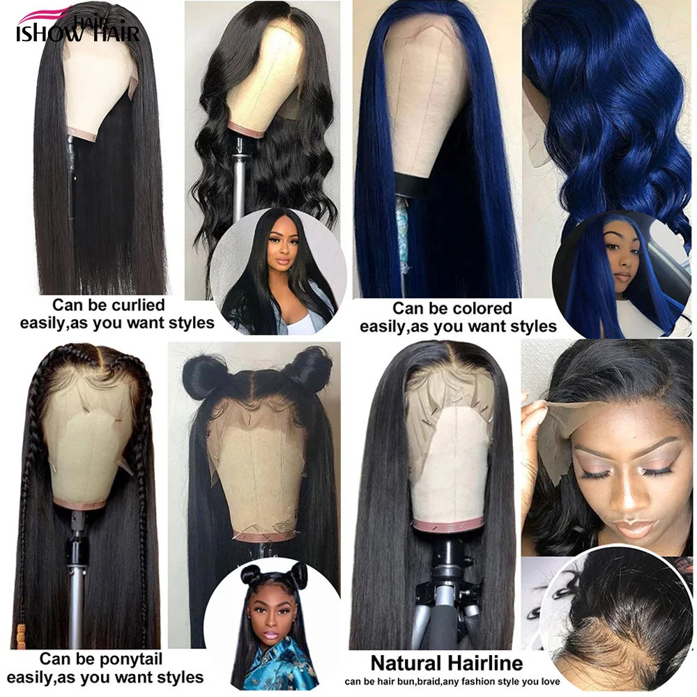 Парики из человеческих волос Ishow на сетке спереди предварительно выщипанные