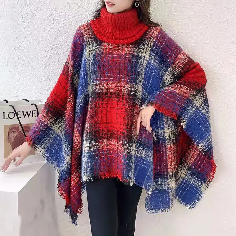 

Women Winter Knit Girl lattice Pullover Lady Out Loose Coat Sweater Vest Party Scarf Over Cloth Top Shawl Cloak Cape Poncho