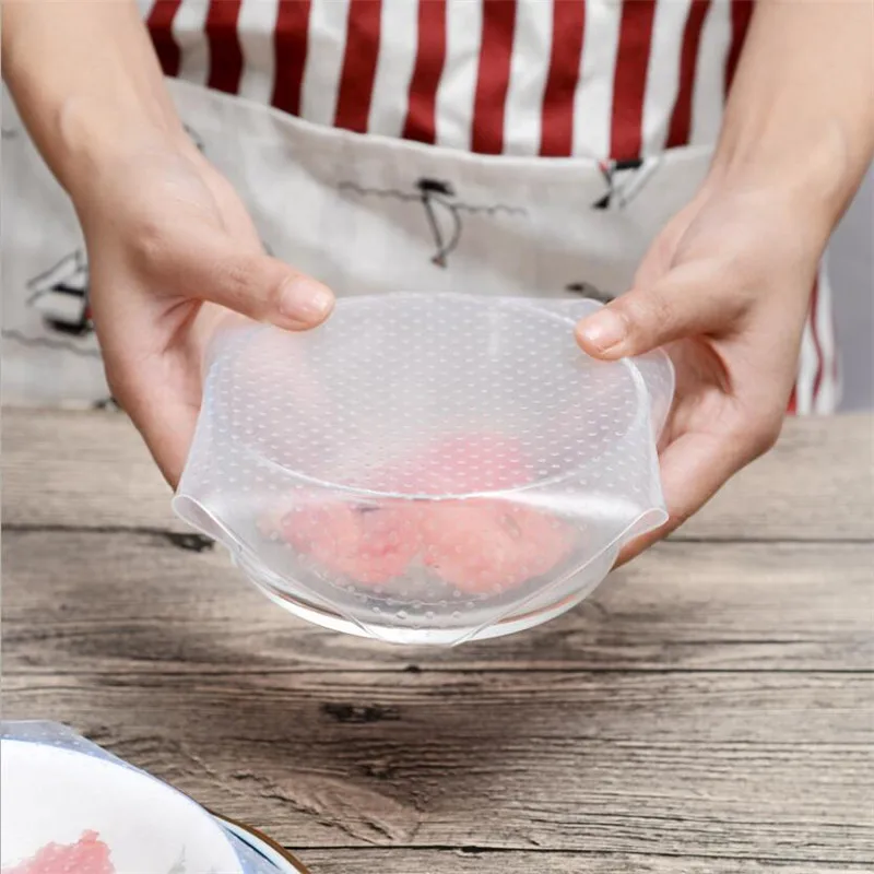 Силиконовые крышки для пищевых продуктов 4 шт. многоразовые эластичные