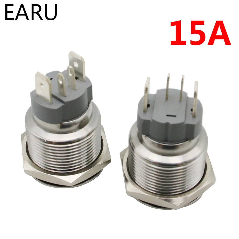 16 мм большая сила тока в амперах 15а металлический кнопочный переключатель