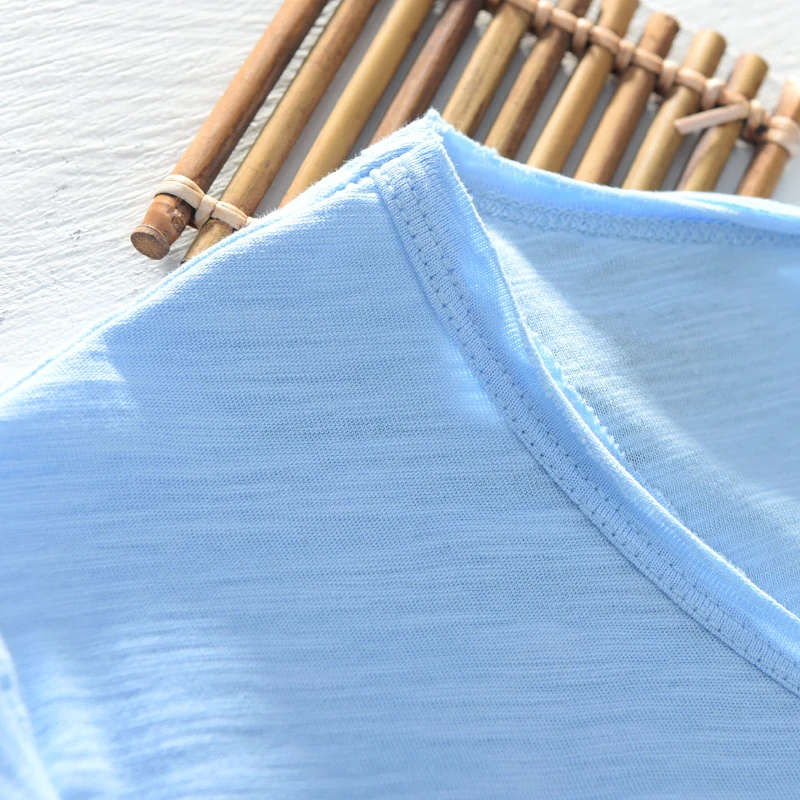 Мужская хлопковая футболка с коротким рукавом Модная и удобная Однотонная v