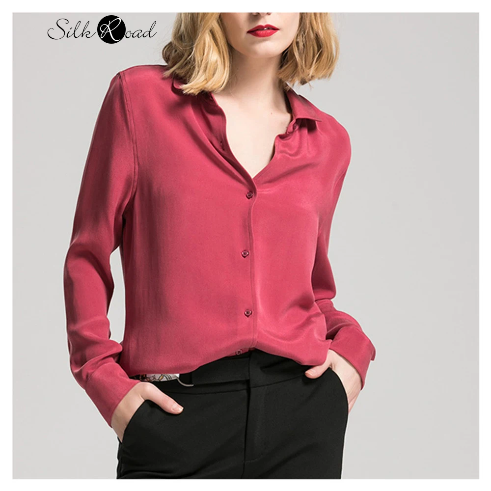 Silviye Wine red heavy weight thick silk shirt European women's long sleeve Mulberry Silk Blouse Top Vintage Western style shirt