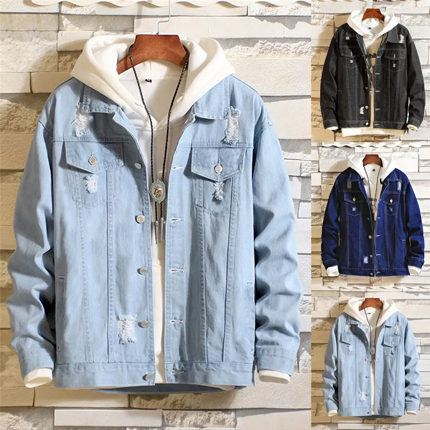 Джинсовая куртка мужская с длинным рукавом большого размера Мужская зимняя