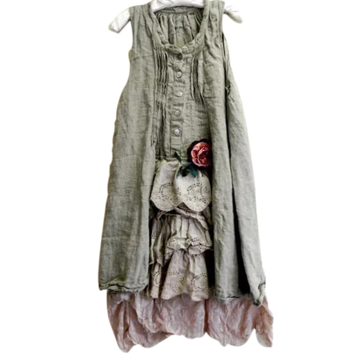 

Women Vest Style Dress Summer Fashion Flowers Button Mid-length Dress Female Clothes Plus Size Casual Streetwear