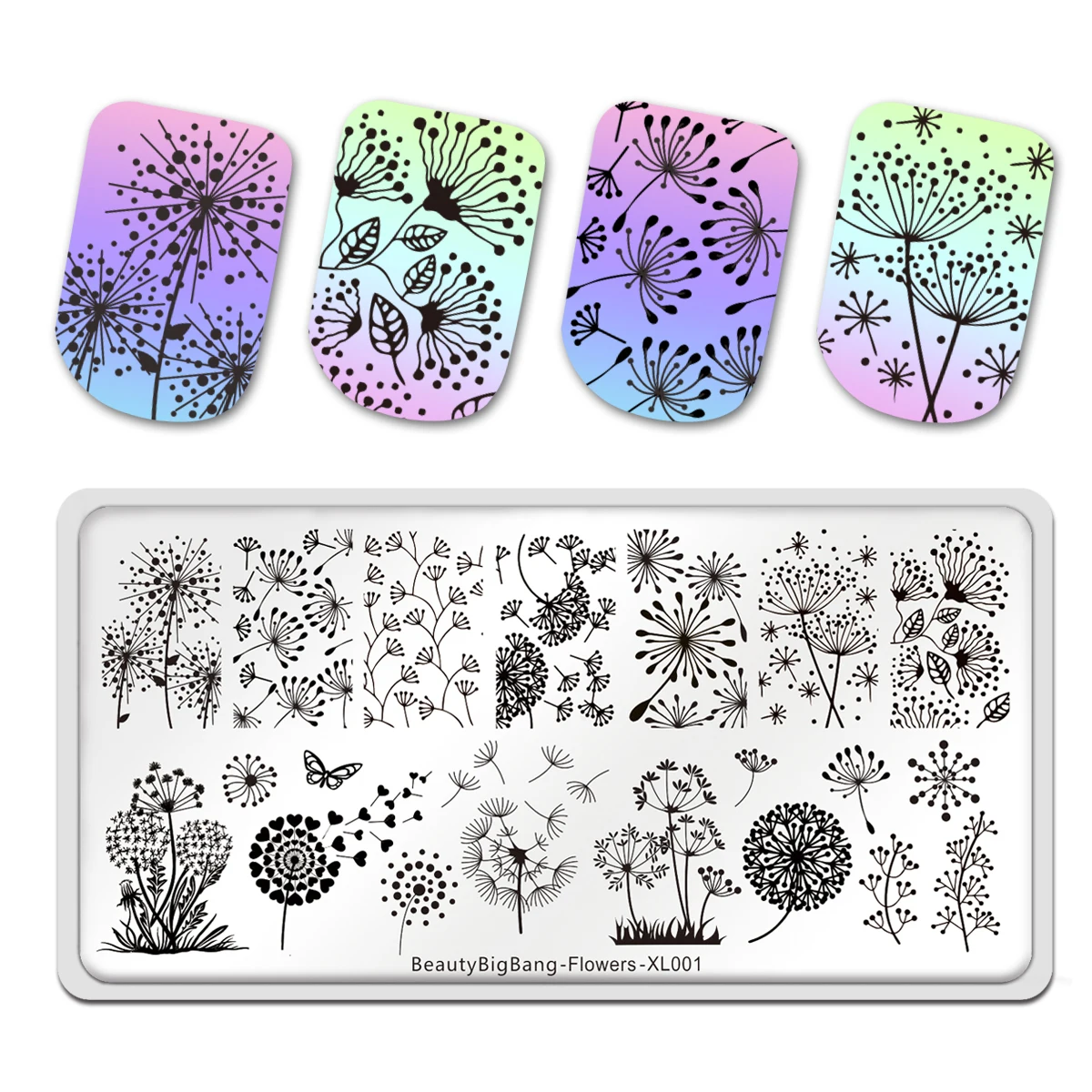 

Трафареты BeautyBigBang для дизайна ногтей, 6 х12 см, имитация одуванчика, шаблон для стемпинга, инструменты для дизайна ногтей, для творчества