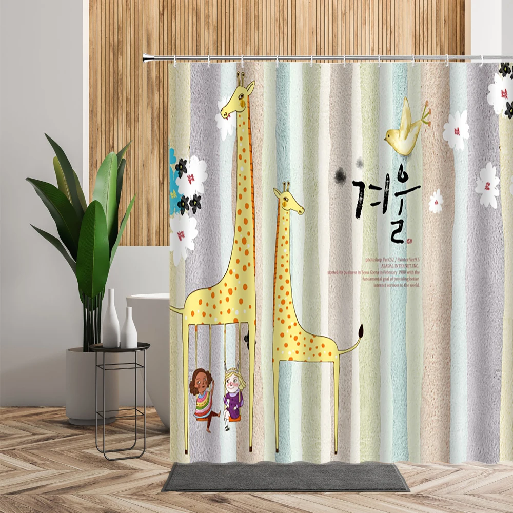 Мультфильм Животные Baby Shower Шторы Симпатичные Жирафы медведь Водонепроницаемый