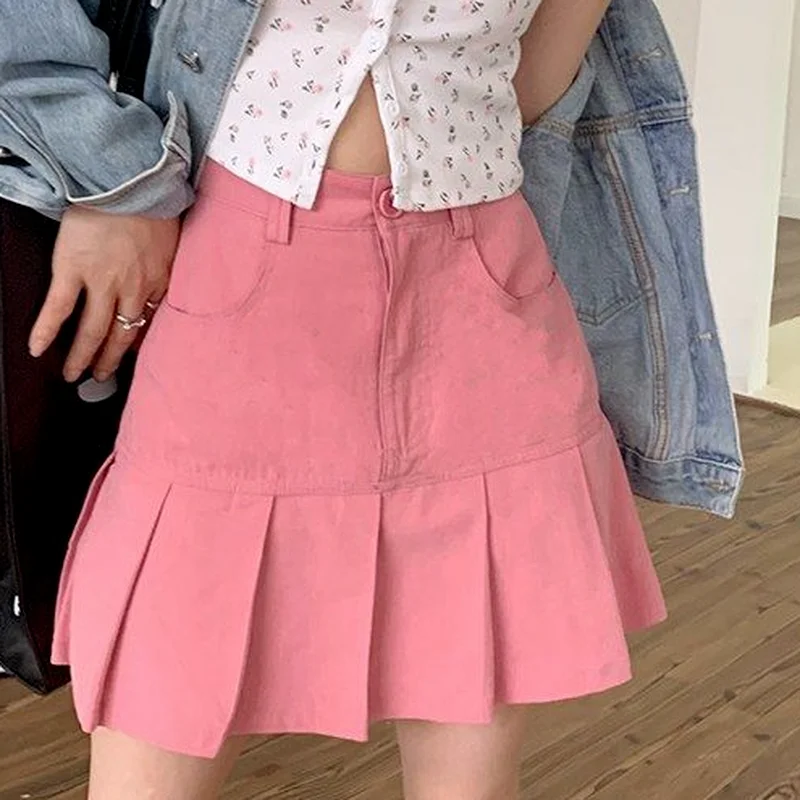 Юбки Для женщин однотонная Милая Корейская версия Высокая талия на себе модный