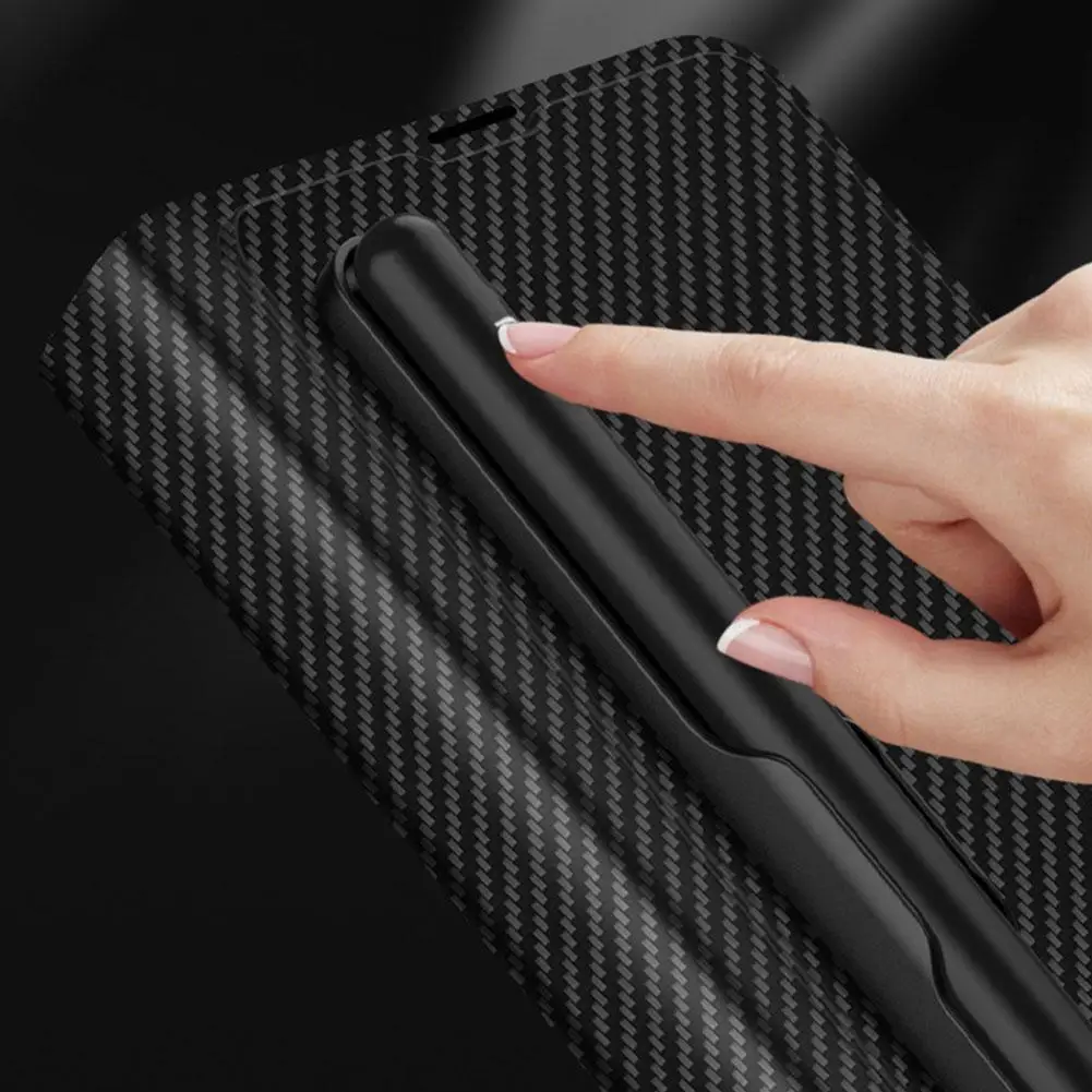 carbon fiber texture s pen holder case for samsung galaxy z fold 3 5g fold3 shockproof phone cover leather flip stand case free global shipping