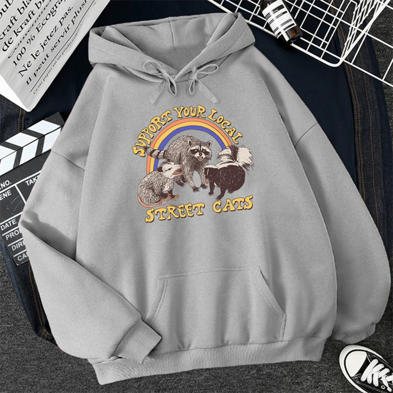 

Support Your Local Street Cats Print Women Hoodie Cartoons Crewneck Clothes Vintage Loose Sweatshirt Street Hip Hop Hoody Womens