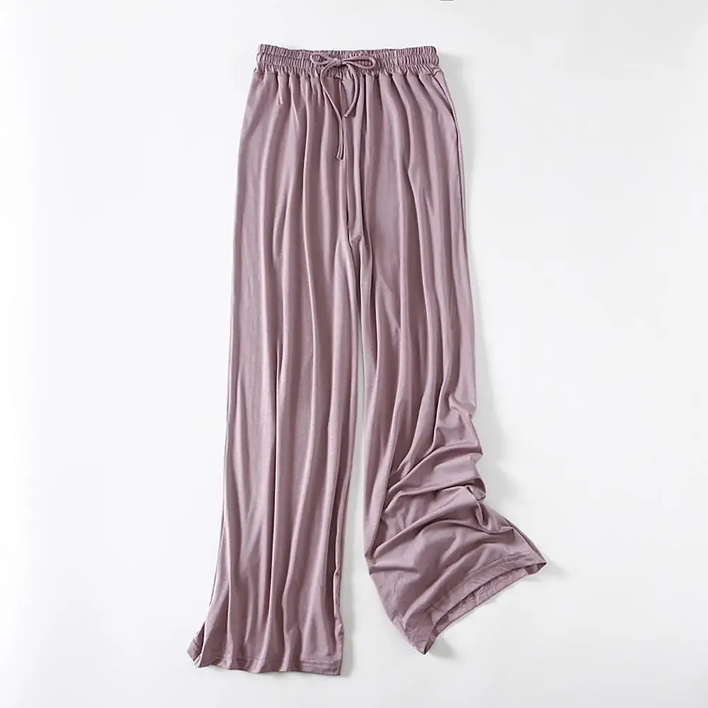 

Women's Pants Solid Color Drawstring Elastic Waistband Wide Leg Long Trousers Slacks for Spring Female Casual Loose Trousers