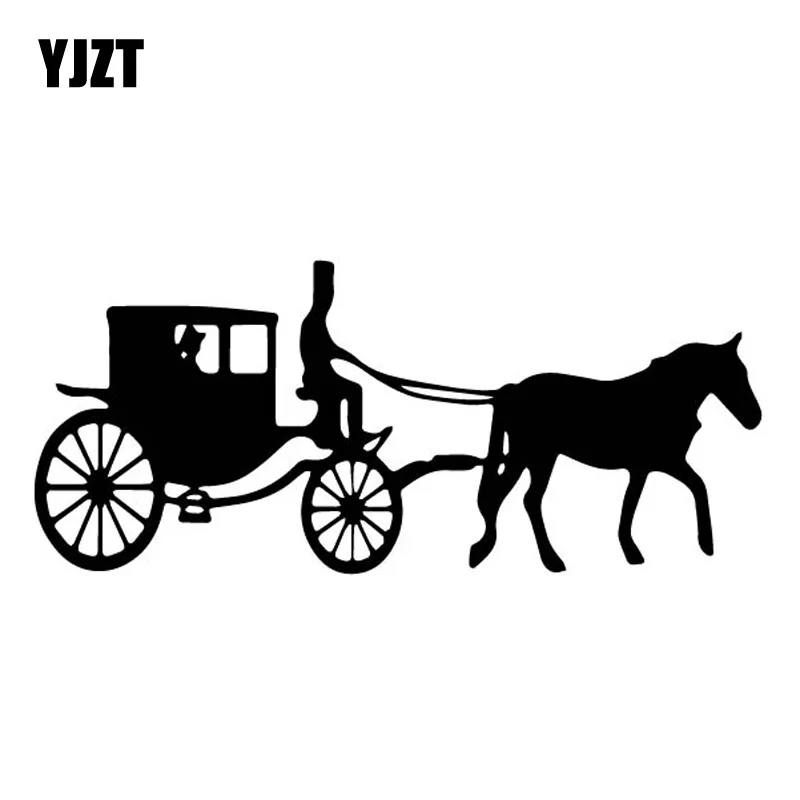 YJZT 17.5CM*7.5CM Interesting Horse Carriage Drive Shadow Vinly Decal Artistic Decor Car Sticker Cute Black/Silver C27-0989 | Автомобили и