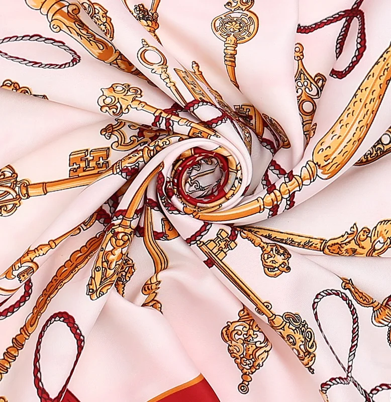 

New 70*70cm Emulation Silk Headscarf Small Square Key Print Women's Hair Band Business Decorate Shawl Wrap Female