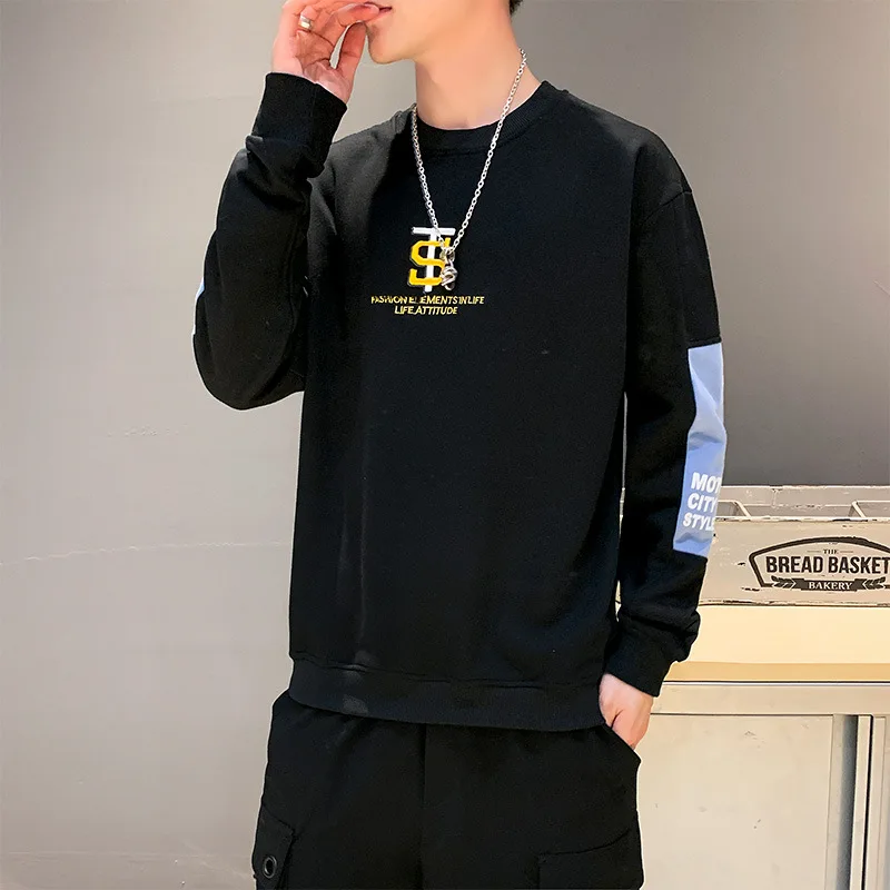 

Spring New Men's Fashion Alphabet Simplicity Personality Design Original Trend Pullover Male Round Neck Long Sleeve Hoodies