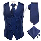 Привет-галстук темно-синий цветочный сплошной Шелковый мужской тонкий жилет галстук набор для костюма платье свадьба 4 шт жилет галстук Hanky запонки набор
