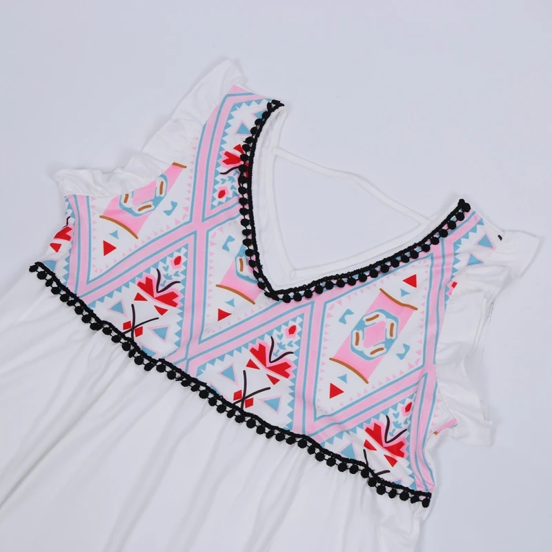 

Summer Casual Sleeveless V-Neck Printed Stitching Backless Mini Dress