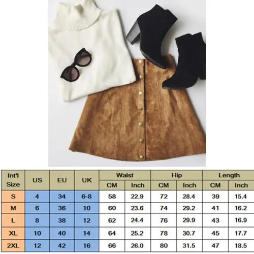 

Summer Women Elegant Ladies Skirts High Waist Single Breasted Solid Slim A-Line Suede Leather Skirts 2 Style