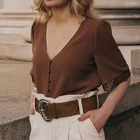 Женская кружевная блузка с коротким Расклешенным рукавом, V-образным вырезом