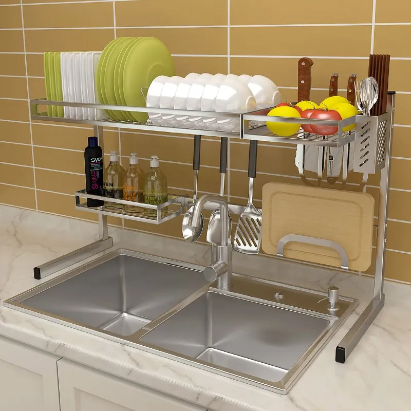 

304 Stainless Steel Sink Drain Rack Dish Rack Kitchen Storage Rack Drying Bowl Put Bowl Rack Pool Top Shelf