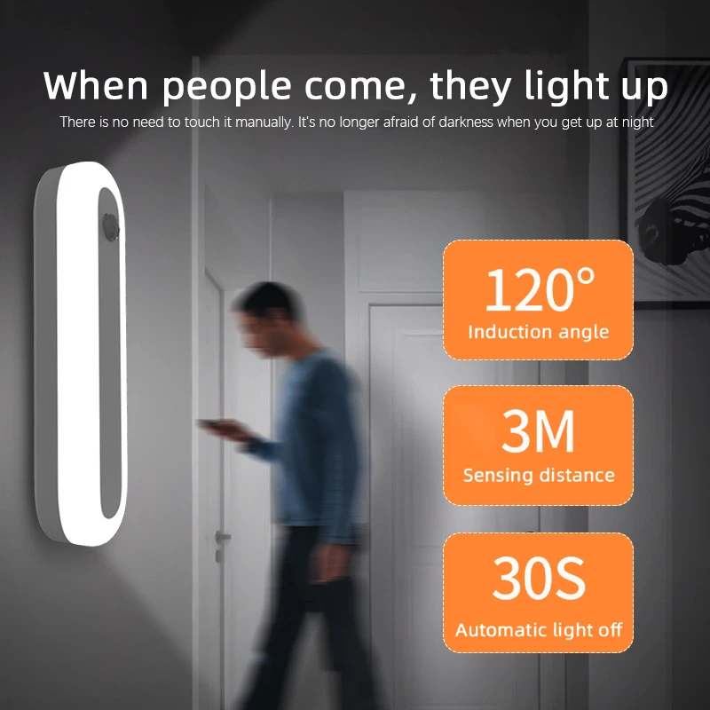 

LED Human Body Sensor Night Light USB Charging Wireless Night Light Smart Motion Sensor Bedside Wardrobe Cabinet Lamp Adjustable