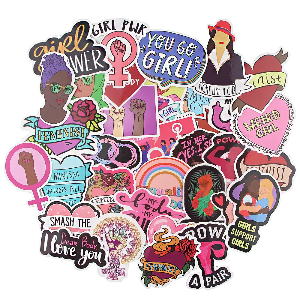 35 Uds mujeres tema Graffiti de etiqueta feminista para tel&eacute;fono Scrapbooking &aacute;lbum diario decorativo adhesivo de papeler&iacute;a etiquetas de regalo-2