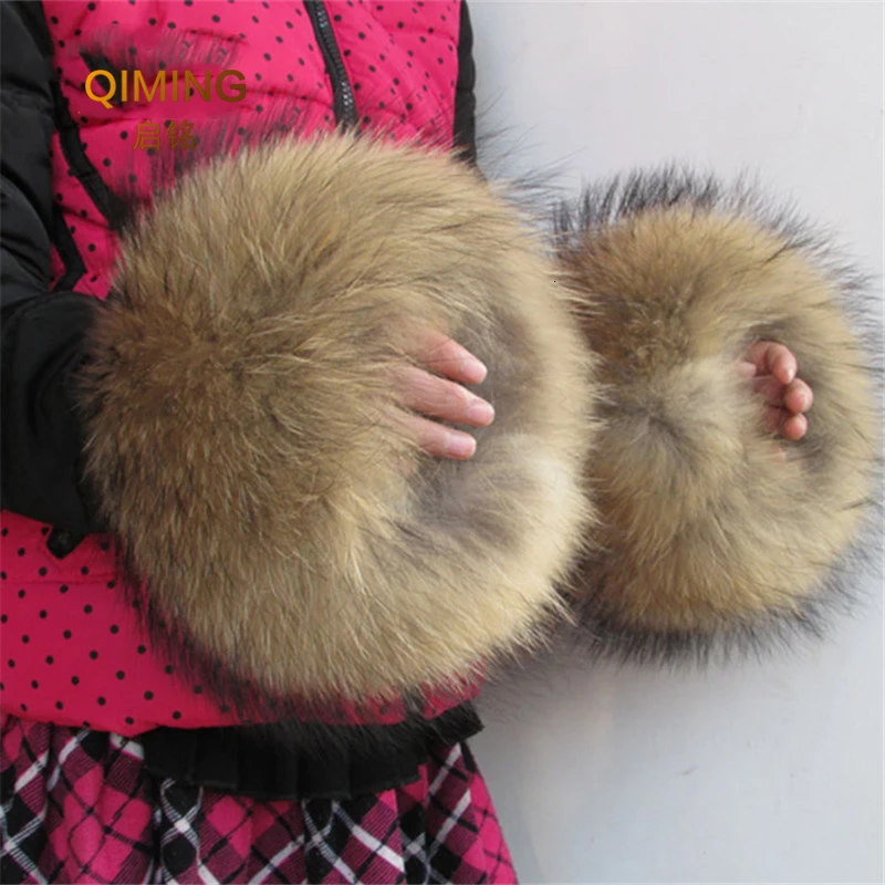Puños de piel natural para mujer, manguitos de gran tamaño de piel de mapache Real para botas, abrigo de invierno, guantes, calentadores de brazos