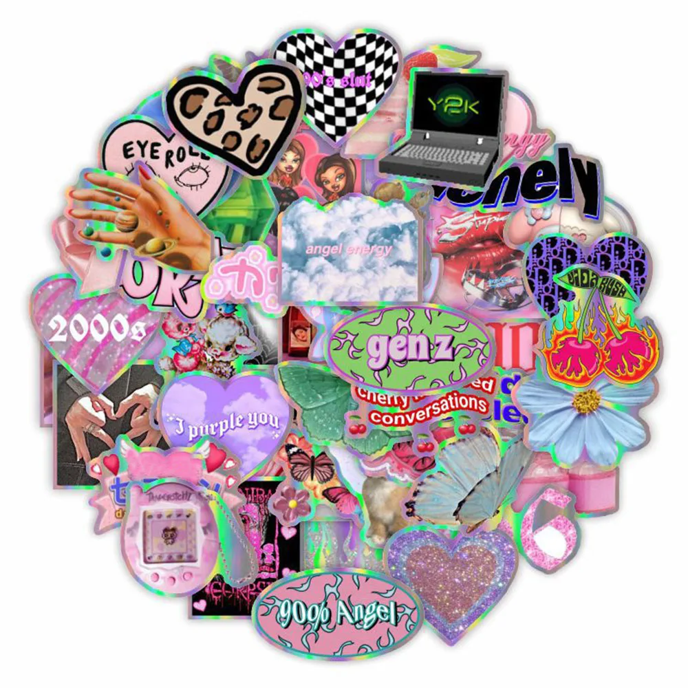 103050pcs holographic laser harajuku graffiti stickers aesthetic cartoon decal waterproof phone laptop car sticker kids toy free global shipping