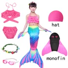 Купальник для девочек с хвостом русалки на Хэллоуин, детский праздничный купальник-бикини, детское платье принцессы, костюм