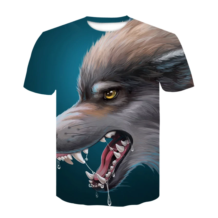 

Summer 3D Cool Style teen wolf men's T-shirt funny animal print T-shirt personality hip-hop print short sleeve