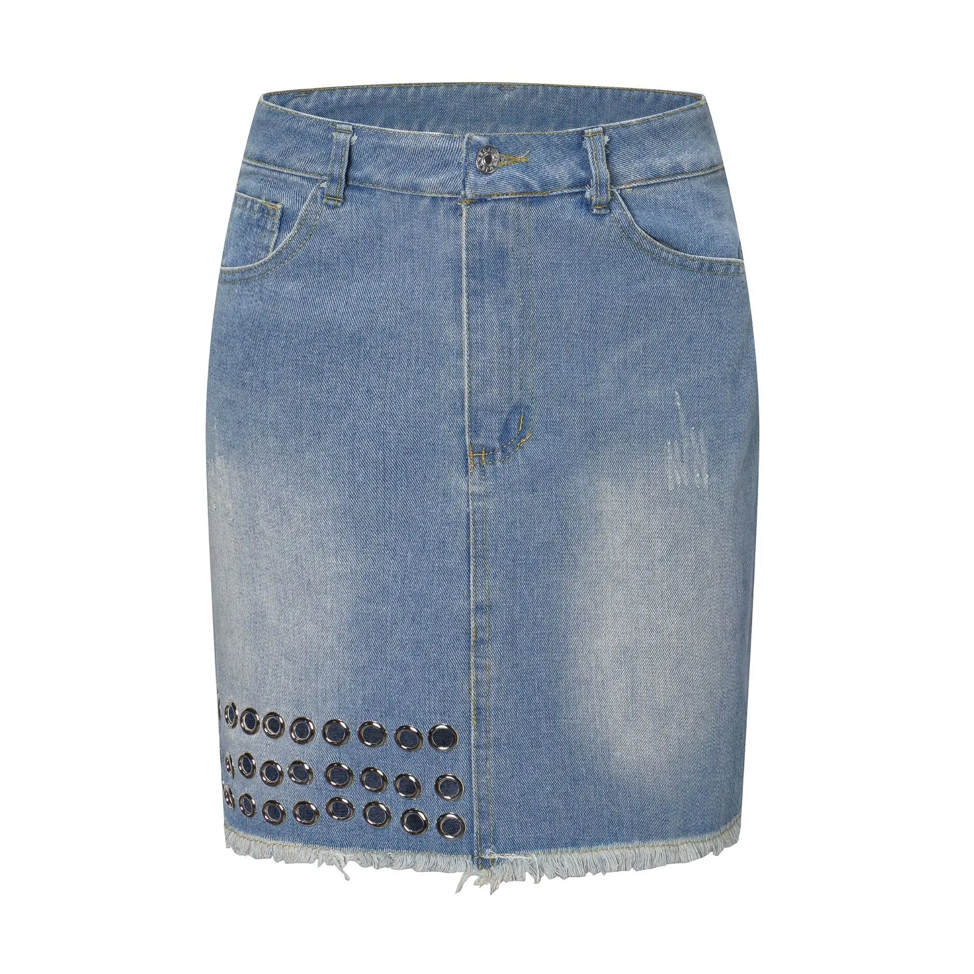 

European and American Retro High Waist Fashion All-match Bag Hip Denim Skirt