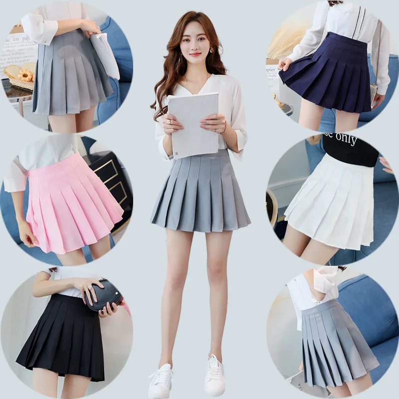 

Women High Waist Pleated Skirt Summer Autumn Casual A-line Skirts Japanese School Uniform Mini Skirts for Girls