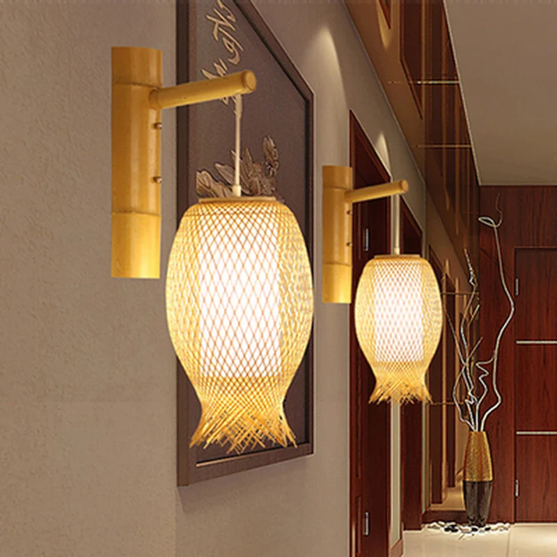 Бамбуковый Плетеный ротанговый фонарь настенный светильник деревенский