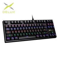 delux km13um wired mechanical gaming keyboard 87 keys layout programmble software red switch rgb lighting for pc gamer computer