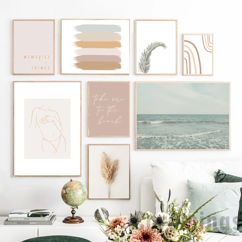 Постеры для фотографий в стиле бохо с изображением пляжа и пейзажа абстрактная