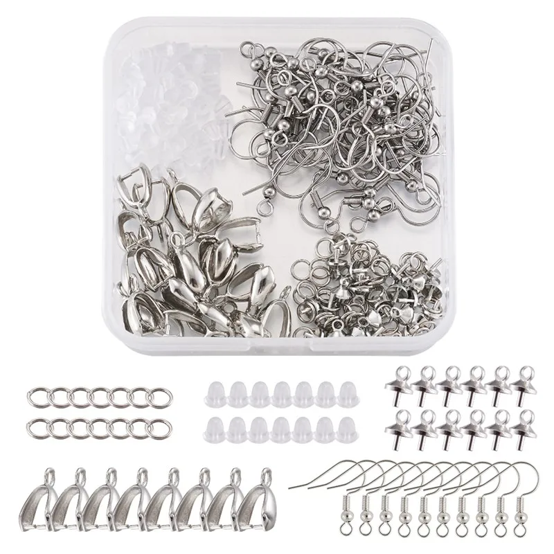 

1 Box DIY Earring Making 304 Stainless Steel Earring Hooks Brass Cup Pearl Peg Bails Pin Pendant Ice Pick Pinch Bail