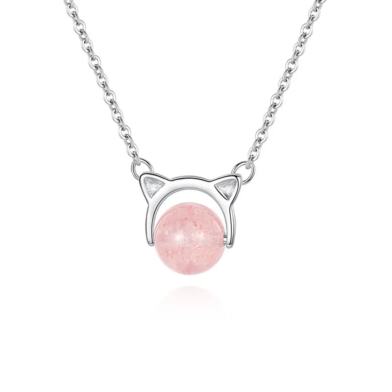 

925 Sterling Silver Pink Cat zircon Necklaces & Pendants For Women Fashion Lady Festival Gift Sterling-silver-jewelry