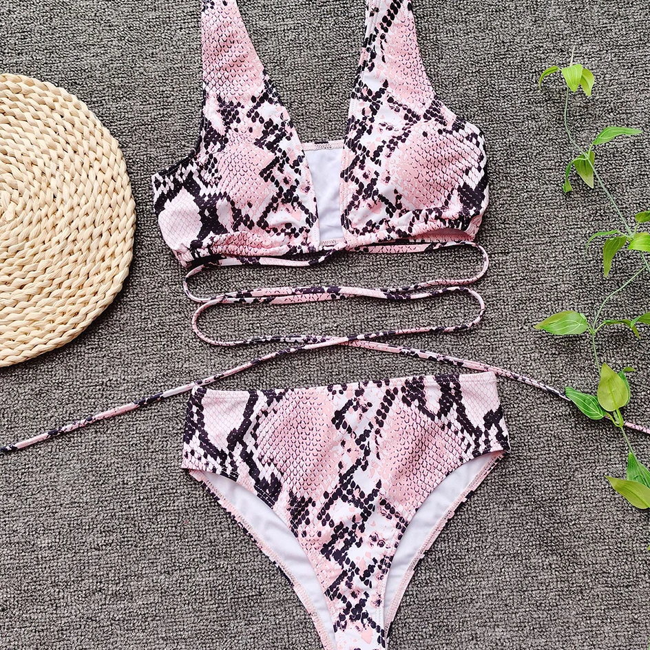 

Sexy Snake Print Bikini 2020 Bandage Swimsuit Women Swimwear Bikinis Set Bather Swimming Beachwear for Bathing Suit Swimsuits