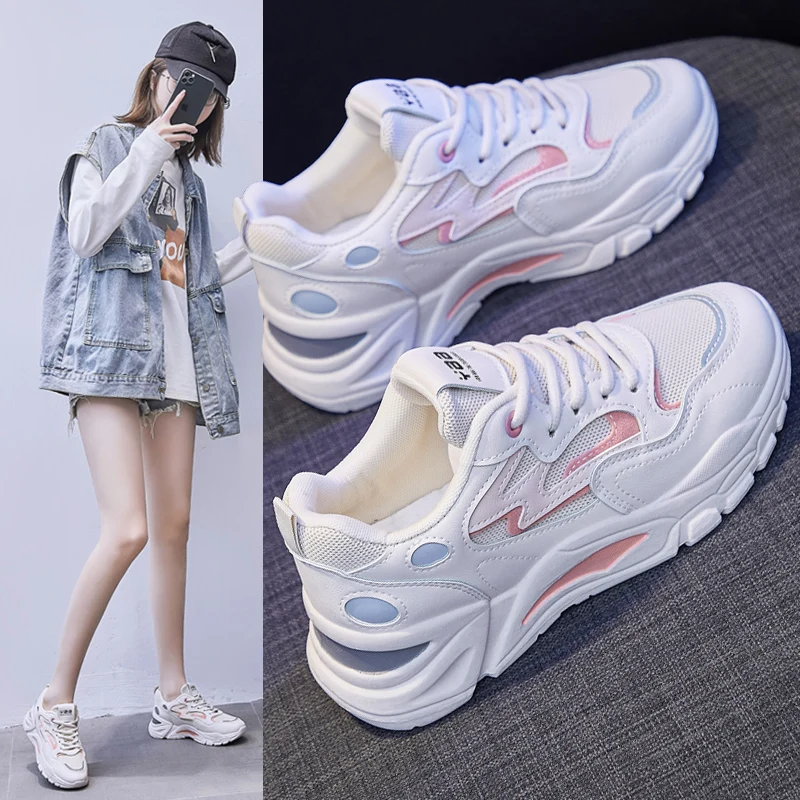 

Hot Casual Sneakers Women Black Tennis Sport Shoes Spring Lightweight Breathable Leisure Platform Shoes Comfortable Female Flats