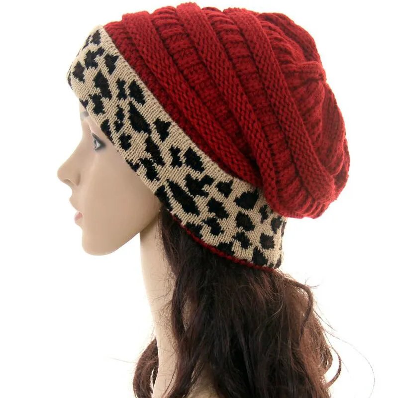 Новая осенне зимняя трикотажная шапка из акрила с леопардовым принтом