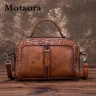 MOTAORA, натуральная кожа, женская сумка с верхней ручкой, винтажные тисненые сумки на плечо для женщин, ручная роспись, Ретро сумка через плечо для женщин
