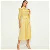 SHEIN женское платье с декоративной оборкой и поясом, весенне-осеннее длинное платье, приталенное и расклешенное ТРАПЕЦИЕВИДНОЕ элегантное платье в стиле ампир