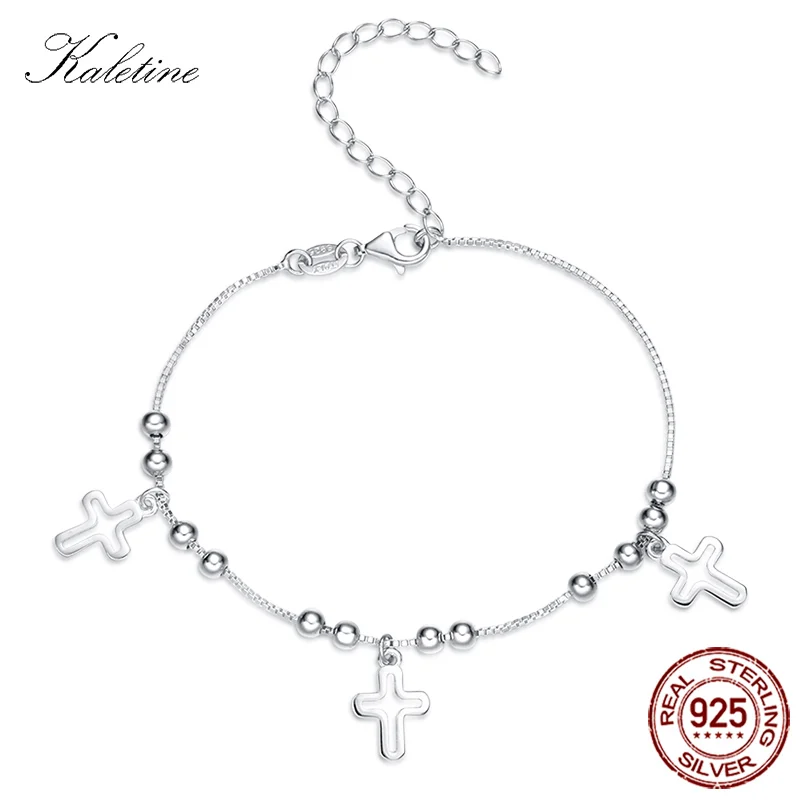 

KLAETINE Charm Bracelets For Women With Cross Pendant Adjustable 925 Sterling Silver Bracelet & Bangle Christian Men Bracelet