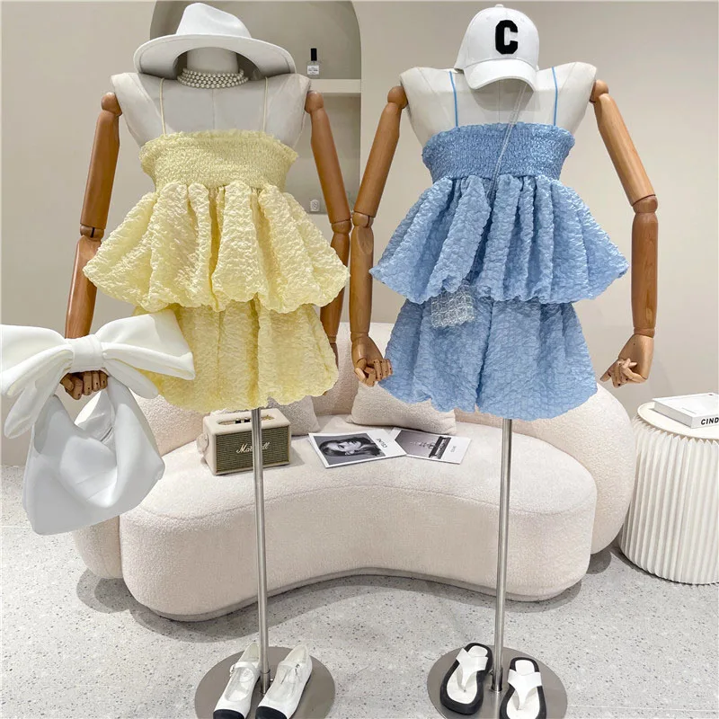 

Niche Design New Women's Clothing Summer 2021 Fashion Jacquard Puff Hem Suspender Top + Loose Shorts Pants Two Piece Set